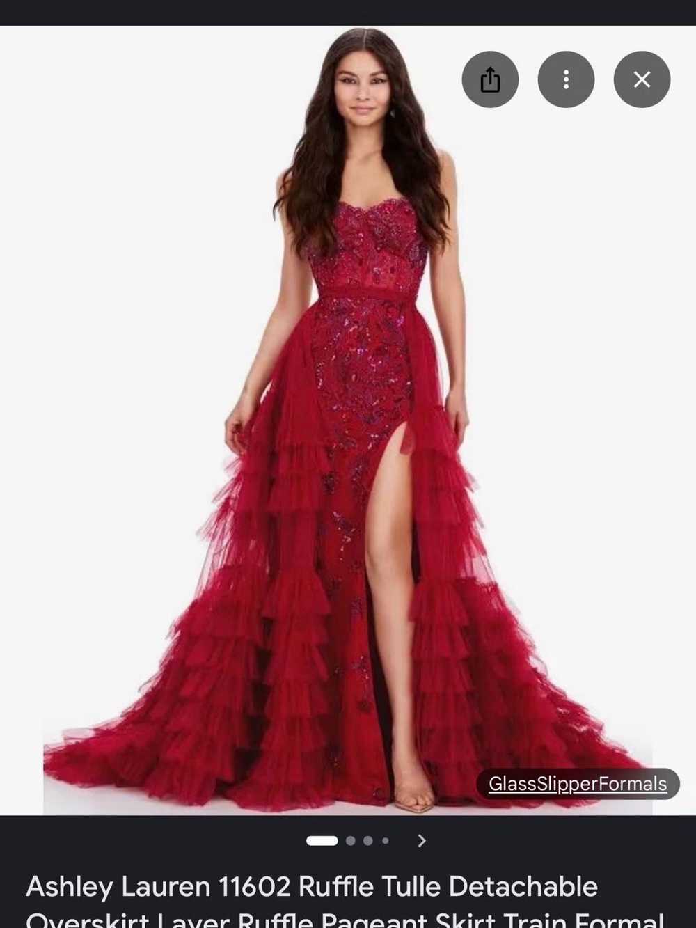 Ashley Lauren 11602 Red Ruffle Tulle Detachable Overskirt Evening Dress